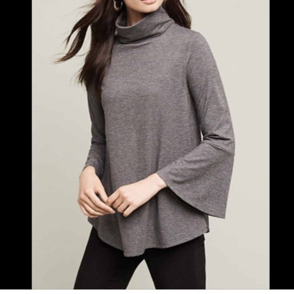 Anthropologie Postmark Bell Sleeve Liz Metallic Stripes Turtleneck Top
